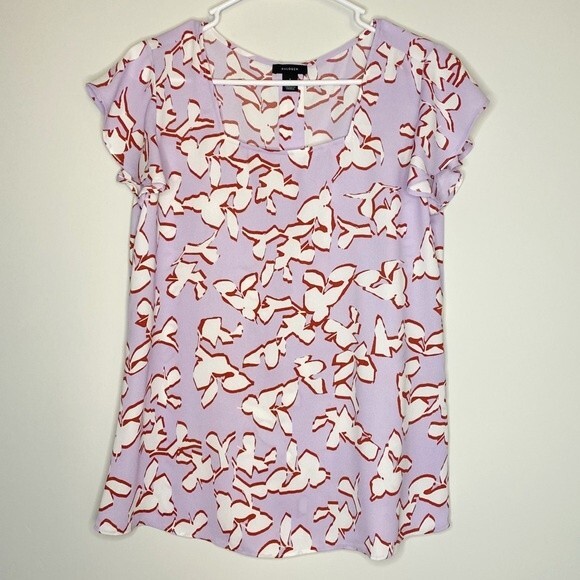 Halogen Lavendar Cap Sleeve Blouse Faux Button Back Square Neck Size S - Picture 1 of 7